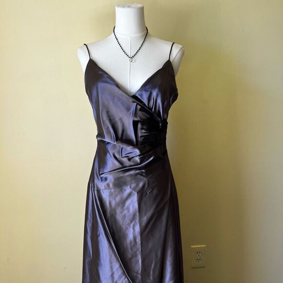 Vintage 90s Laundry by Shelli Segal Plum Satin Slip Gown Bias Cut Maxi Dress 8‎ - Picture 2 of 11